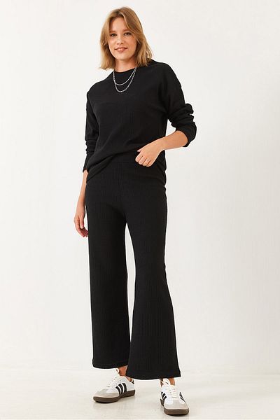 Bianco Lucci Women's Crew Neck Basic Bottom-Top Set 0036 60251871
