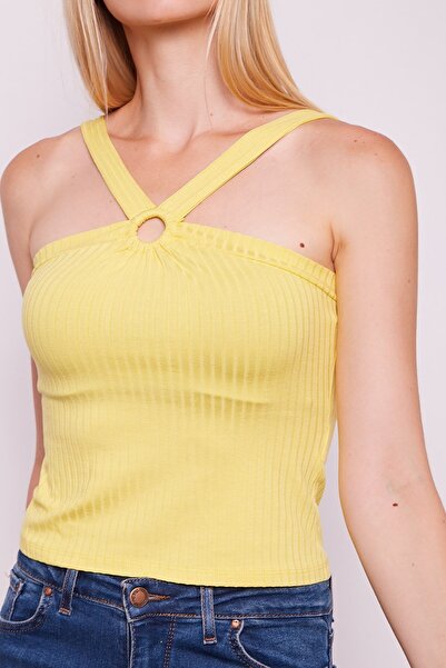 Jument Camisole Thick Straps Lycra Bodysuit with Accessories on the Front-Yellow