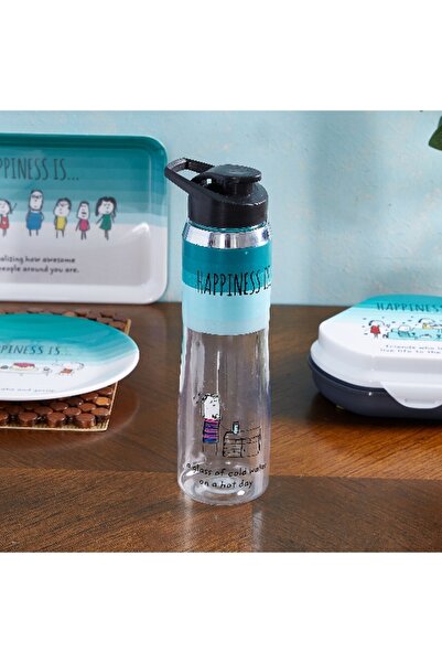 Home Box زجاجة مياه مطبوعة عليها كلمة "سعادة" - 1 لتر