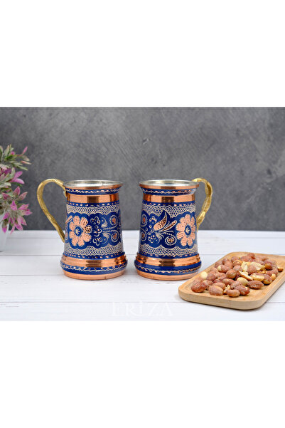 ERİZA 2'li El Yapımı Oymalı Bakır Kupa Seti