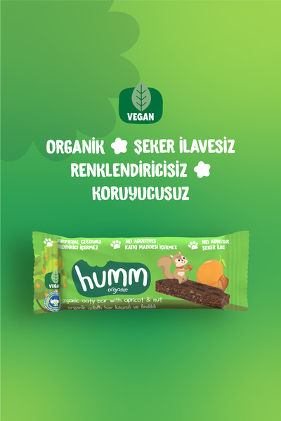 Humm Organic Organik Vegan Kayısılı Fındıklı Yulaf Bar 27g X 12 Adet
