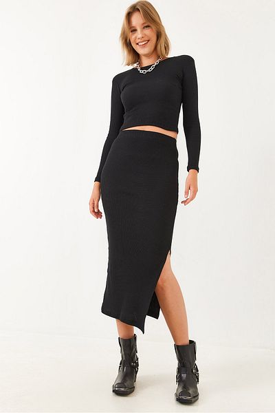 Bianco Lucci Women's Crew Neck Skirted Bottom-Top Set 2105 60251870