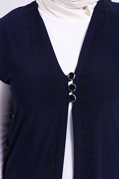 Ferace Navy Blue Women's Long Mother Vest Large Size Mother Vest High Quality - Seasonal - Winter