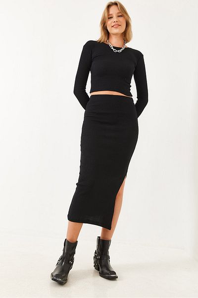 Bianco Lucci Women's Crew Neck Skirted Bottom-Top Set 2105 60251870