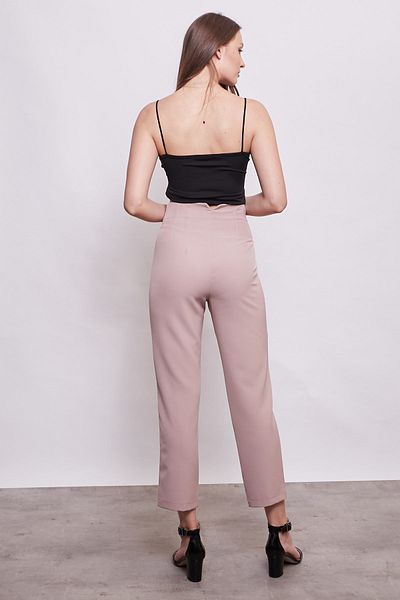Jument Pantaloni de damă cu talie înaltă croială confortabilă, eleganti, ornamentali, cu buzunar morcov - pudra