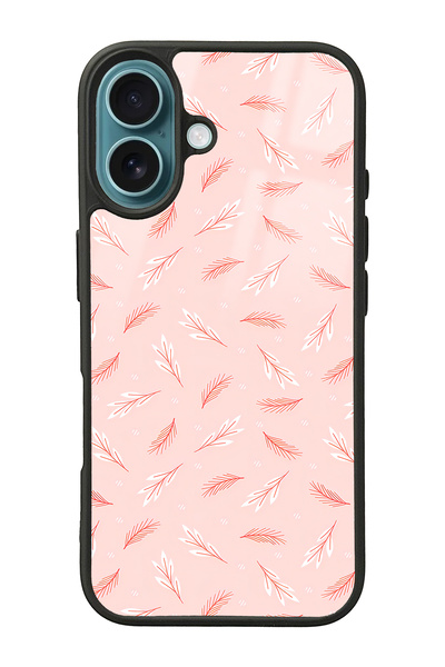 Spoyi iPhone 16 Glossy Phone Case with Powder Leaf Design