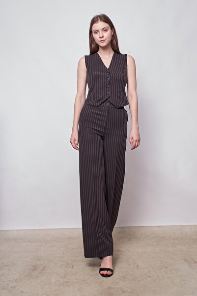 Jument Light Lycra Striped Palazzo Trousers with High Waist and Side Pockets - Black Line