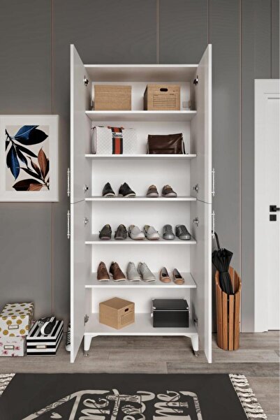 mapahomeliving Panjurlu Metal Kulp Pnj4190 Ayakkabılık 4 Kapaklı Mutfak Dolabı  Balkon Dolabı  Kiler Banyo Dolabı Ç