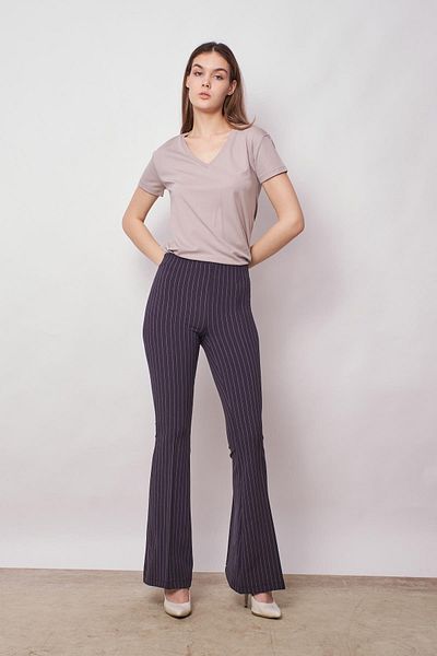 Jument Navy Blue Striped High Waist Leggings - Spanish Leg, Stitching Detail and Light Lycra