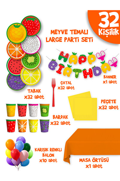 Parti Atölyesi Meyve Tema Doğum Günü LARGE Paket Set 32 Kişilik