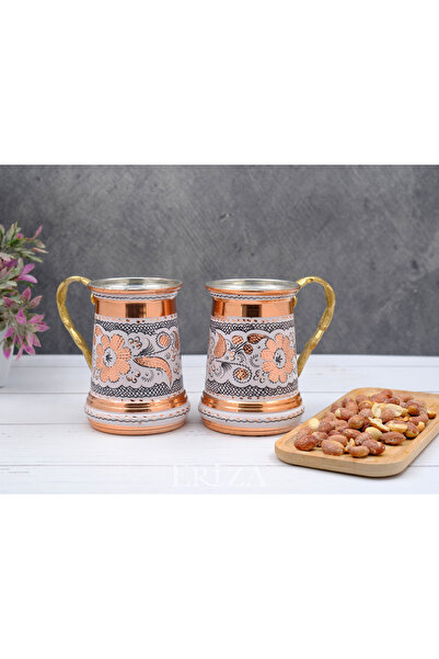 ERİZA طقم مج نحاسي منحوت يدويًا مكون من قطعتين