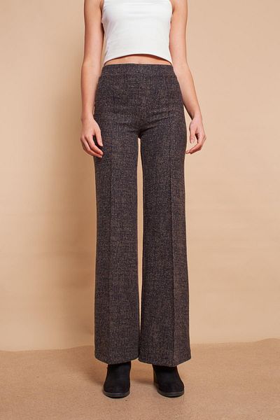 Jument Pantaloni palazzo cu picior largi din lână, țesătură flexibilă, cu talie înaltă, cusuți în față - kaki, diagonală