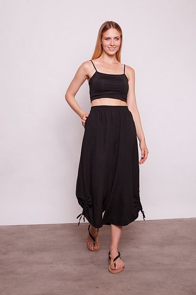 Jument High Waist and Wide Leg Drawstring Viscose Poplin Trousers - Black