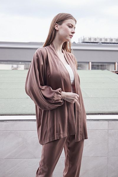 Jument Țesătură fluidă și elegantă - 100% pantaloni de vară Iyocell Flowing Smart - Cacao