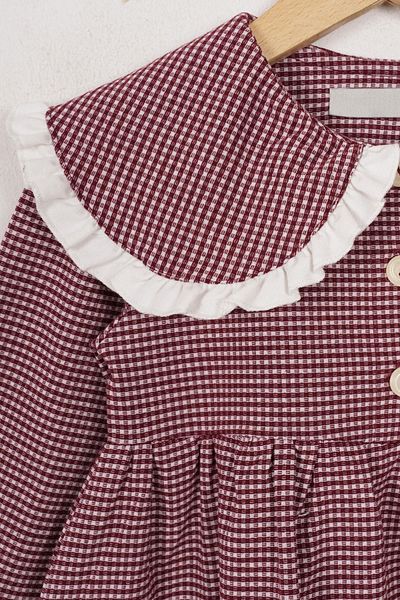 zepkids Baby Collar Long Sleeve Patchwork Baby Collar Buttoned Murdum Color Girl's Dress