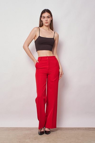 Jument Flexible Lightweight Woven - Wide Leg Palazzo Trousers with High Waist and Side Pockets - Red