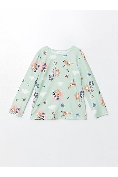 LC Waikiki Σετ πιτζάμες για κορίτσια LCW Kids Turquoise Crew Neck Fleece