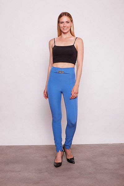 Jument Accesoriu cu talie înaltă, cu cataramă, detaliată, pantaloni din țesătură din bumbac lycra-albastru