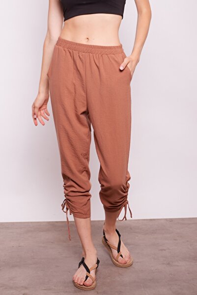 Jument Comfortable Pants with Invisible Viscose Poplin, Elastic Waist, Pockets, and Gathered Cuffs - Cinnamon