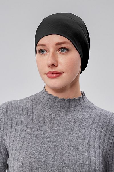 Sonbaharmoda Women's Hijab Ready Practical Snap Cap Elastic Non-Slip Black