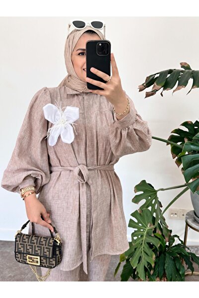 ASEL FASHİON Brown 100% Cotton Linen Brooch Set