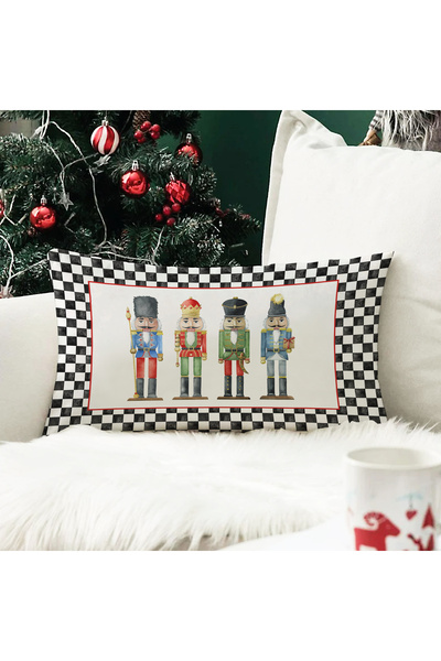 Evmila Yılbaşı Temalı Kurşun Asker Desenli Kadife Kırlent Kılıfı 35x55 cm - Dekoratif Yastık Kılıfı