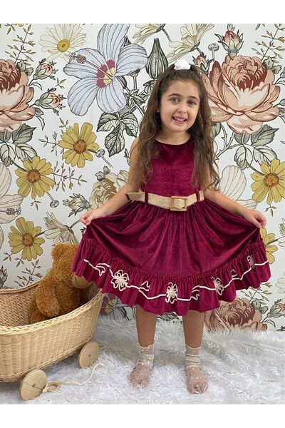 Cherrys Bebek Velvet Girl Dress with Plush Bolerol