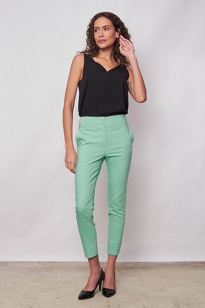 Jument High Waist Pocket Slit Leg Ankle Length Lightweight Lycra Fabric Stylish Office Trousers-mint