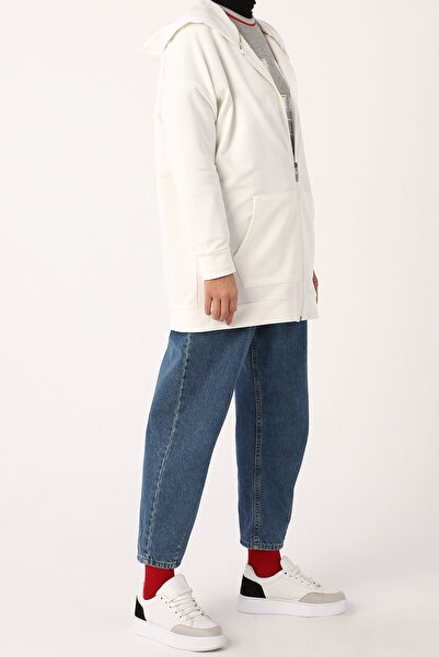 ALLDAY Ecru Hooded Zippered Sweat Cardigan