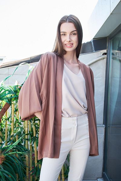 Jument Țesătură 100% Ioyocell - Cardigan și pantaloni de vară, eleganti și fluenți (Jument 40080)-Cacao