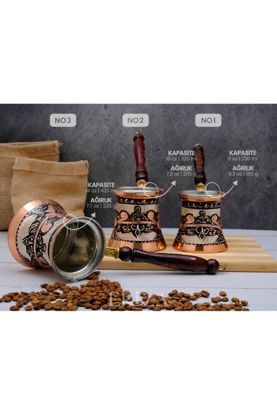 ERİZA 2-3 Person Handmade Embroidered Pewter Copper Coffee Pot