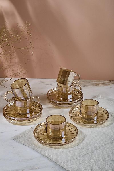 Perotti Ringo Line Amber 6-Piece Coffee Cup with Bead Handle