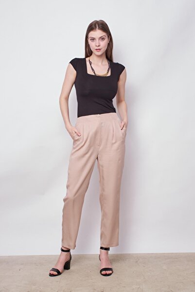 Jument 100% Iyocell Flowing Stylish Fabric Flowy Non-Revealing Smart Summer Trousers (Cardigan Jument 60053)-Stone