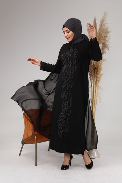 Ferace بدلة سهرة نسائية كبيرة الحجم من حجر الراين باللون الأسود