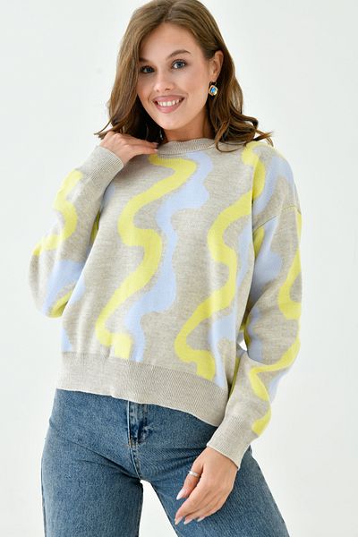 lovebox Farbenfroher Strickpullover mit Rundhalsausschnitt und langen Ärmeln für Damen 0257