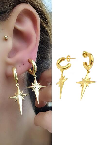 OSESHOP Kutup Yıldızı Figürlü 925ayar Gümüş Üzerine Altın Kaplama Tasarım Bom...