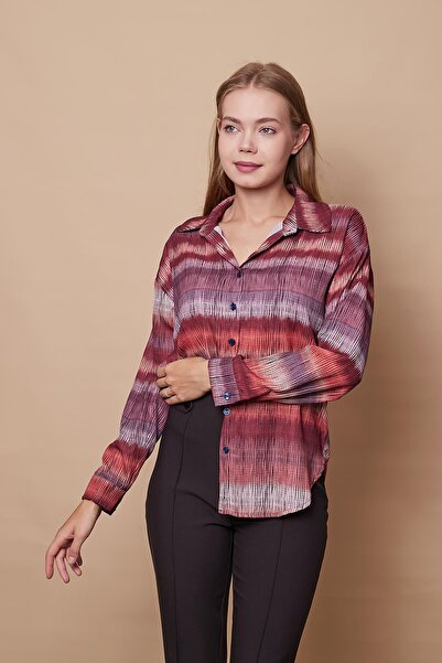 Jument Μακρυμάνικο πουκάμισο με ριγέ γιακά με στάμπα - Off Shoulder