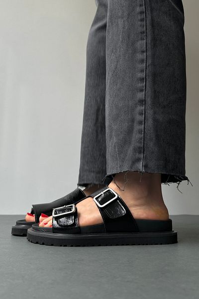 Mupa Shoes Black Patent Leather Women's Slippers