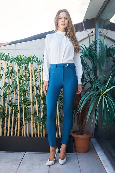 Jument Culoare benzină Lycra Talie obișnuită Lungime la gleznă Pantaloni groși cu centură
