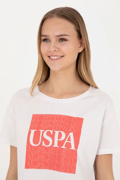 U.S. Polo Assn. Tricou de damă ecru cu gât crew 50282904 -VR019