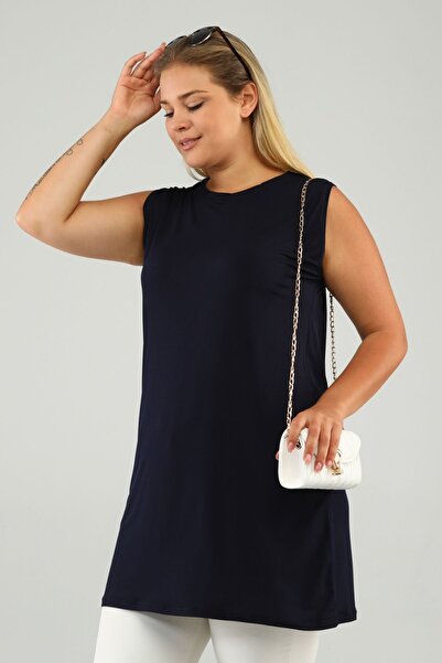 Ferace Women's Large Size Iclik Is Hijab No Inner Tunic Navy Blue