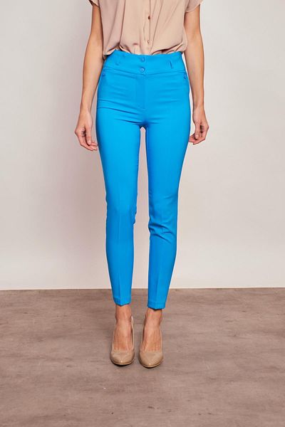 Jument Țesătură Lycra albastră - Pantaloni până la gleznă cu centură groasă și buzunar ornamental