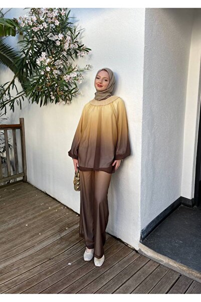 İnce Stil Chiffon Set - Collared Bottom and Top Set