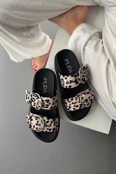 Mupa Shoes Γυναικείες παντόφλες ΜΠΕΖ LEOPARD με σχέδιο
