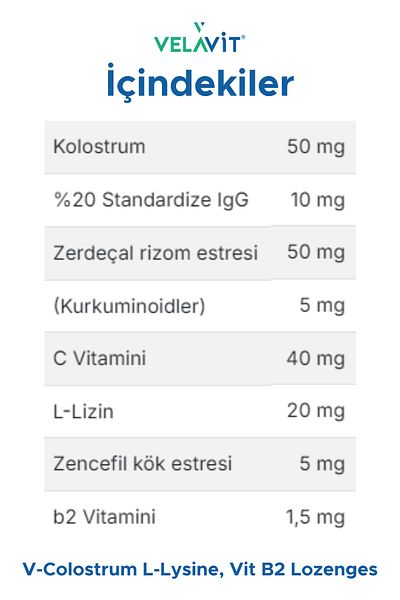 Velavit V- Colostrum with L-Lysine Vitamin B2 Lozenges 15 Pastilles