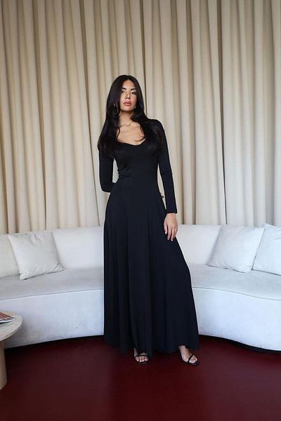 Tuba Butik Heart Collar Black Long Dress