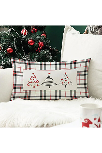 Evmila Christmas Themed Tree Patterned Velvet Throw Pillow Case 35X55 cm - De...