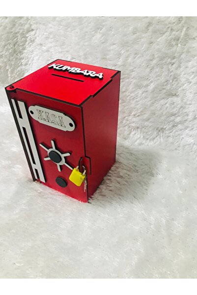 BT Ahşap Kasa Kumbara Kırmızı