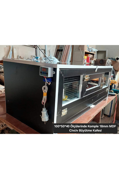 Harikalar Diyarı Çiftlik Siyah MDF Otomatik Isıtmalı Modern Civciv Kafesi - Anna Kuçağı Civciv Büyütme Kafesi - 100x50x40