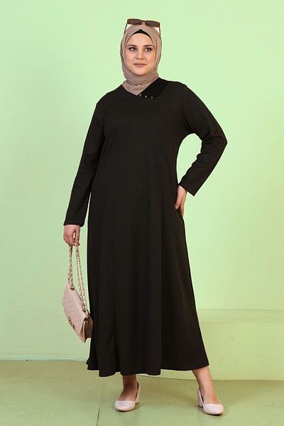 Ferace Women's Large Size Hijab Honeycomb Fabric Jacquard Mother Dress Khaki